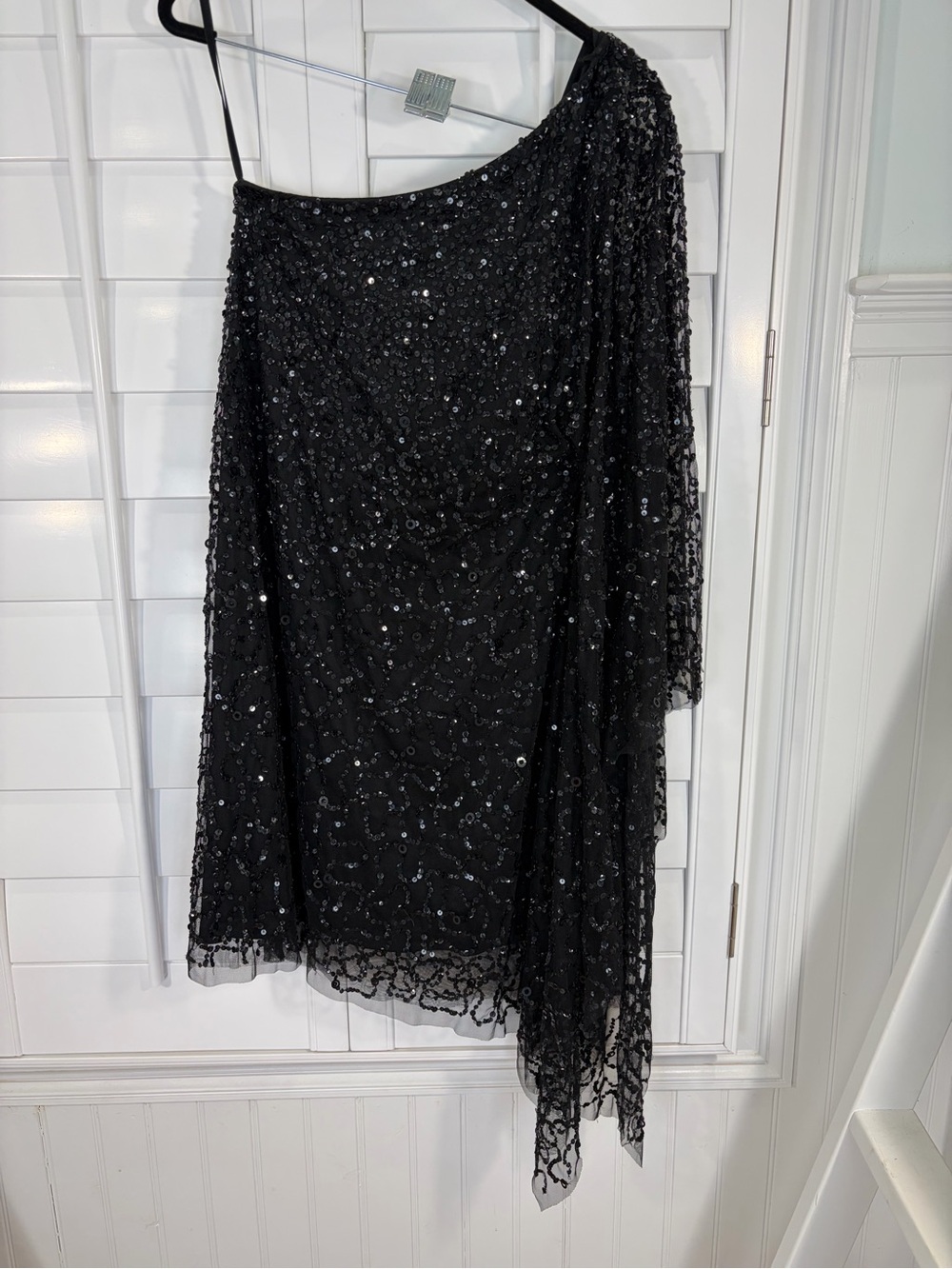 One-Shoulder Black Sequin Cocktail Dress (XL) - Picture 6 of 11